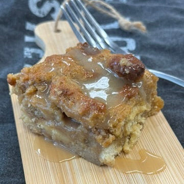 Bread Pudding with Homemade Vanilla Caramel Sauce - Thanksgiving Catering Pan